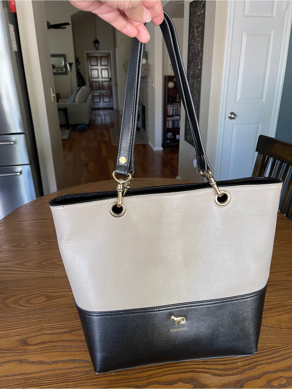 Emma Fox Two-Tone Cream and Black Leather Tote